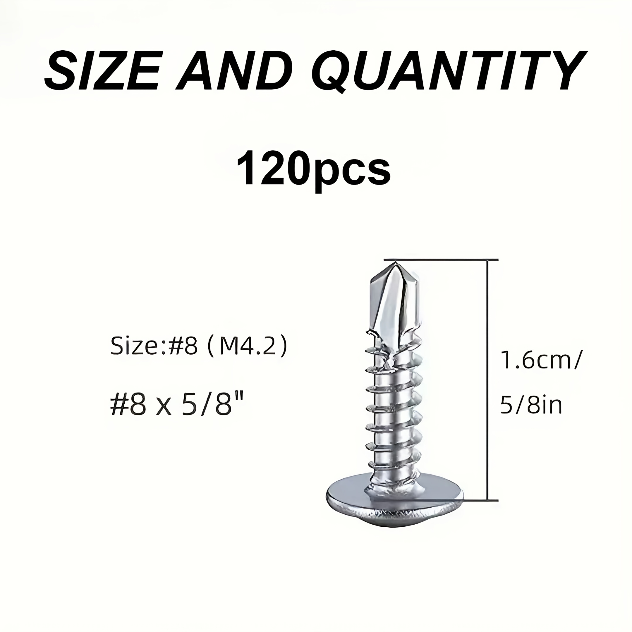 E-shop 120 Stück 410 Edelstahl Unterlegscheiben mit Kreuzschlitz, M4.2 #8 Bohrschrauben, Truss Kopf, Vollgewinde, Verwendung für Metall- und