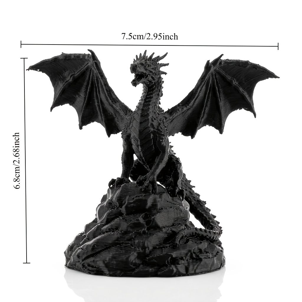 TEMU Black Dragon Sculpture Ornament, Full Detail Scales Wings And Rock Base, Magical Flying Dragon Model, Tabletop Paintable Craft Decoration