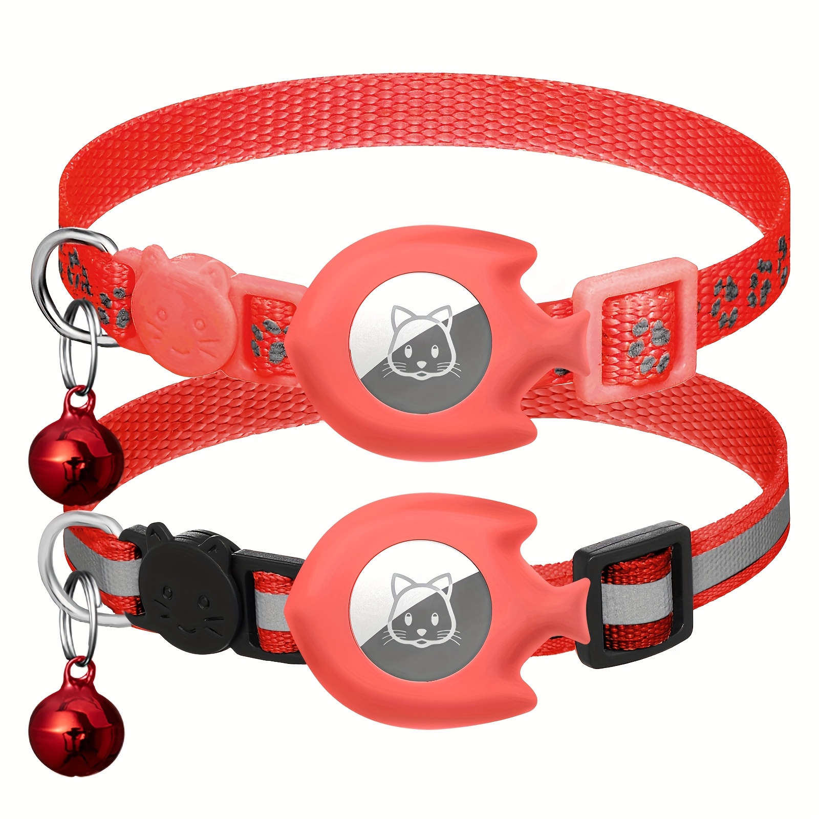 2pcs Cute Cat Collars, Fish-Shaped Holder Suitable for Airtag, Reflective, Breakaway, with Bell, Adjustable 17.78-30.48 cm, Safety Buckle, with Cat Collar Holder for Girl Boy Cats Pet Supplies, Gifts (Without Airtag), Without Battery - Image 11