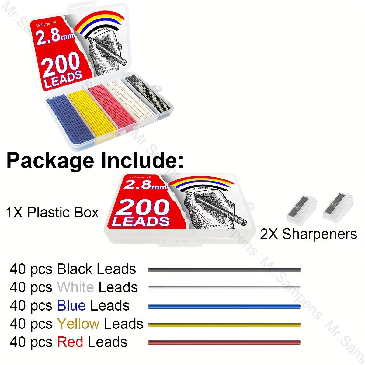 TEMU 200 Recharges de Crayons de Couleur 2,8 mm avec 2 Taille-Crayons Mécaniques