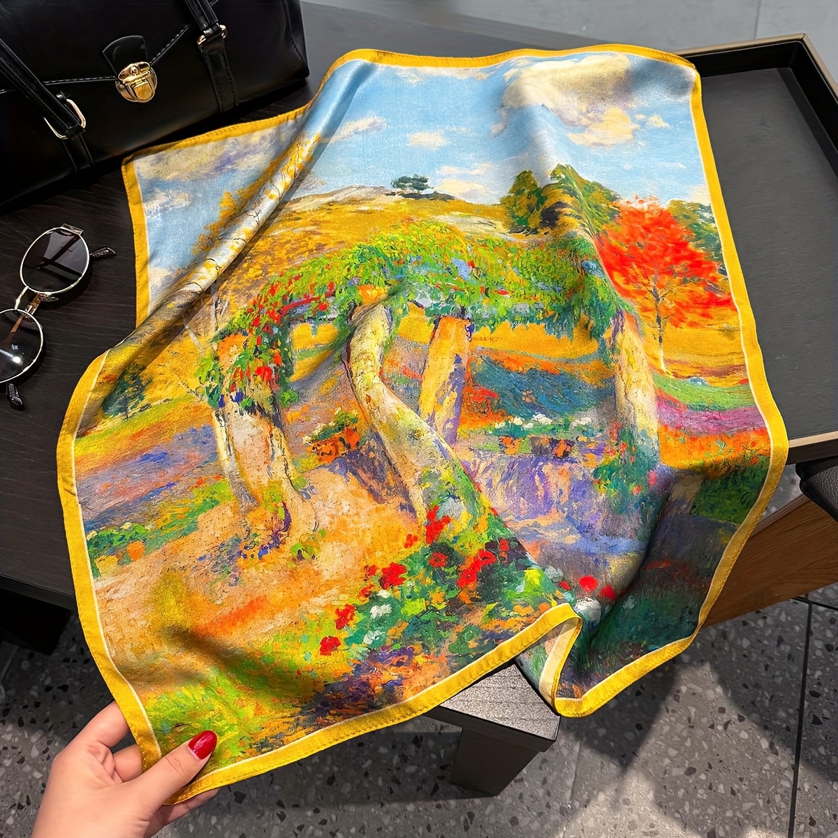 TEMU A Lightweight And Breathable 100% Shawl - Featuring Artistic Oil Painting Prints, Vibrant Patterns, And Wind, An Elegant And Versatile Fashion