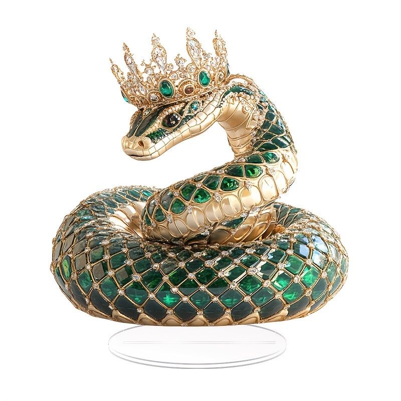 

Emerald Green Snake Acrylic Figurine - 2d Transparent Crystal Desk Decor, Birthday & Graduation Gifts, Artistic Office Accent, Snake Decor