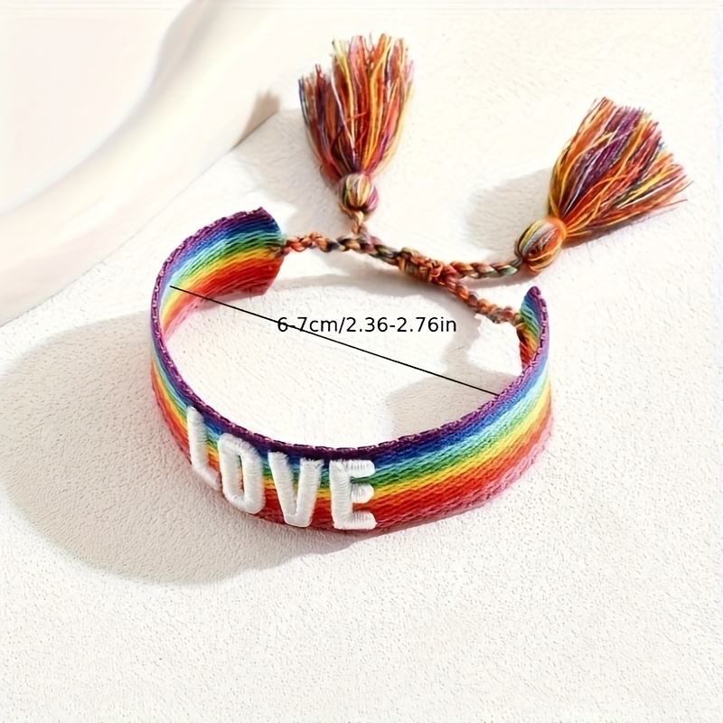 Bohemian Style Letter Embroidery Tassel Rainbow Cord Bracelet