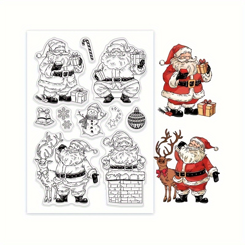 

Santa Claus Clear Silicone Stamp For Diy Christmas Cards - Snowman, Reindeer & Bell Designs - Pvc Crafting Stamp For Scrapbooking, Albums & Journals