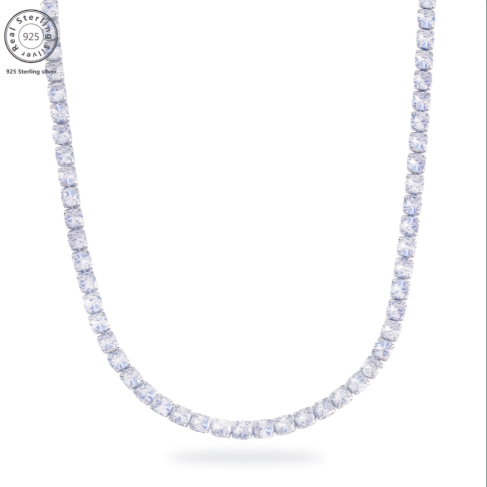 Image of 925 Sterling Silver 50cm5cm Chain Necklace With Synthetic Zirconia Women's Fashion Pieces Luxury And Elegant Dinner Party Decoration Perfect Gift For Valentine's Day Anniversary Presented In A Box