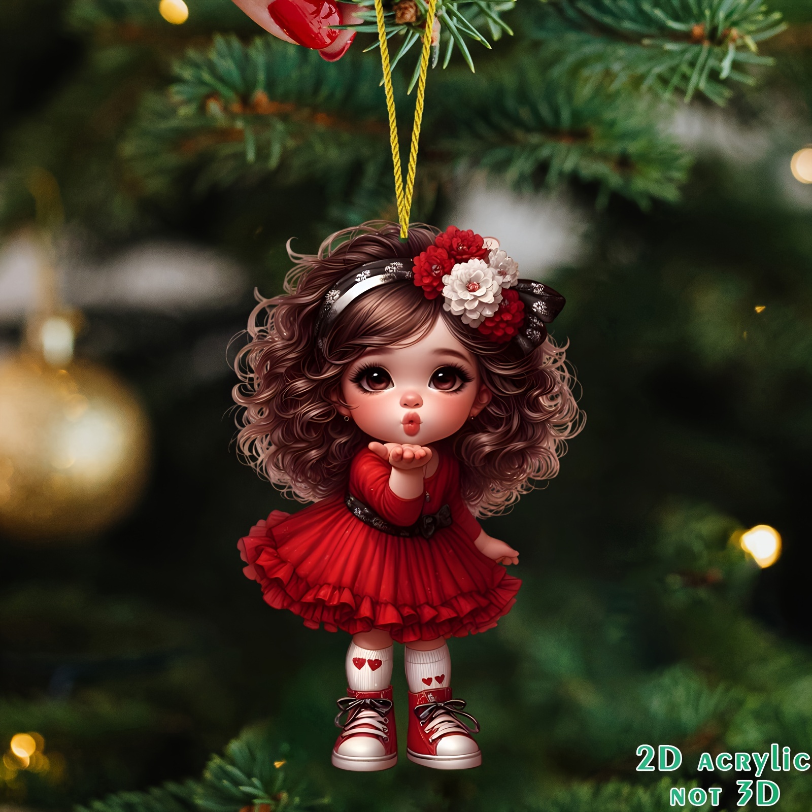 

Red- Girl Acrylic Ornament - Christmas Tree, Car Mirror & Gift Decorations | Ideal Couple's Holiday Present, Best For Christmas, Thanksgiving