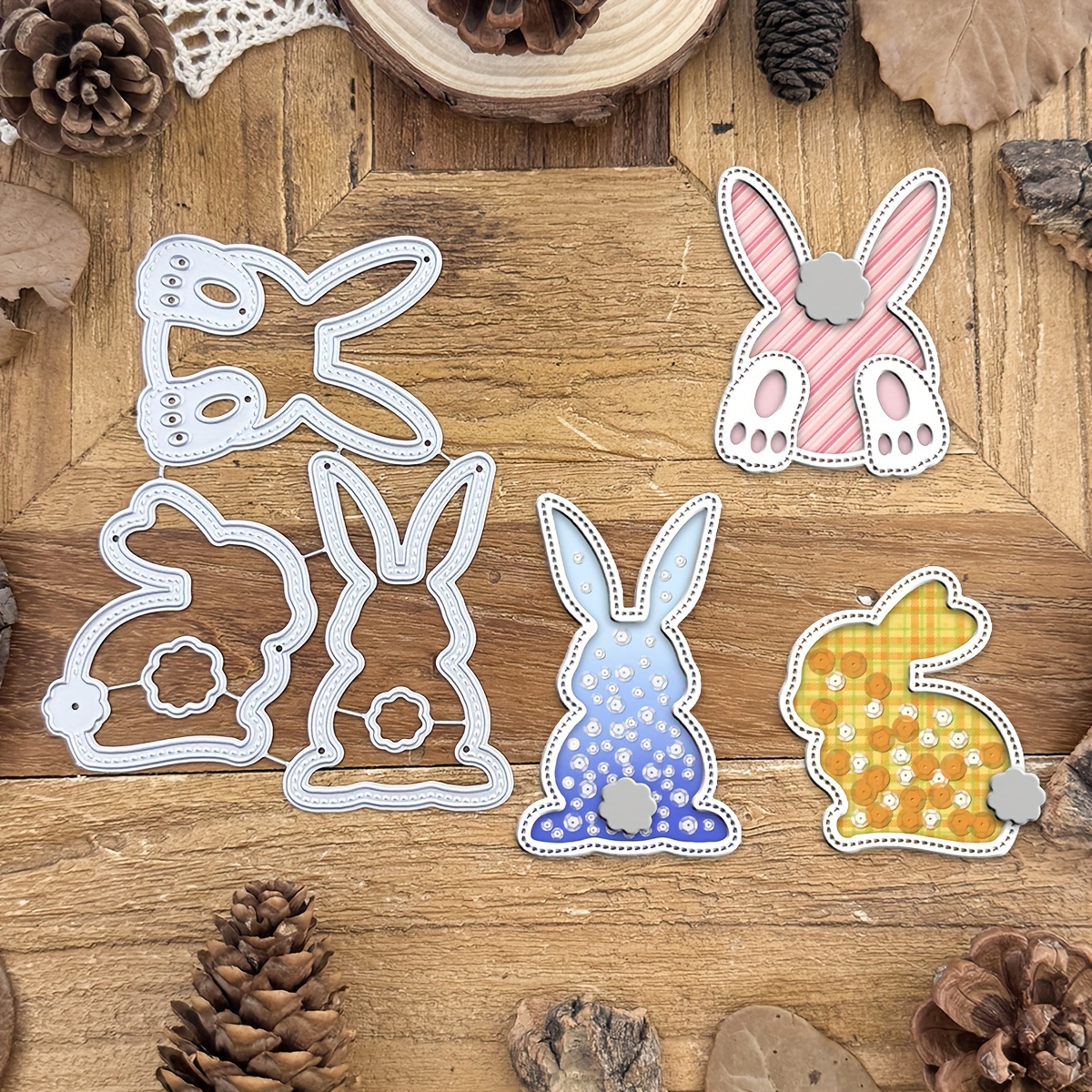 

Original Lovely Easter Bunnies Backs Shaker Cards Metal Cutting Dies Diy Scrapbooking Album Greeting Cards Home Decoration Holiday Handle