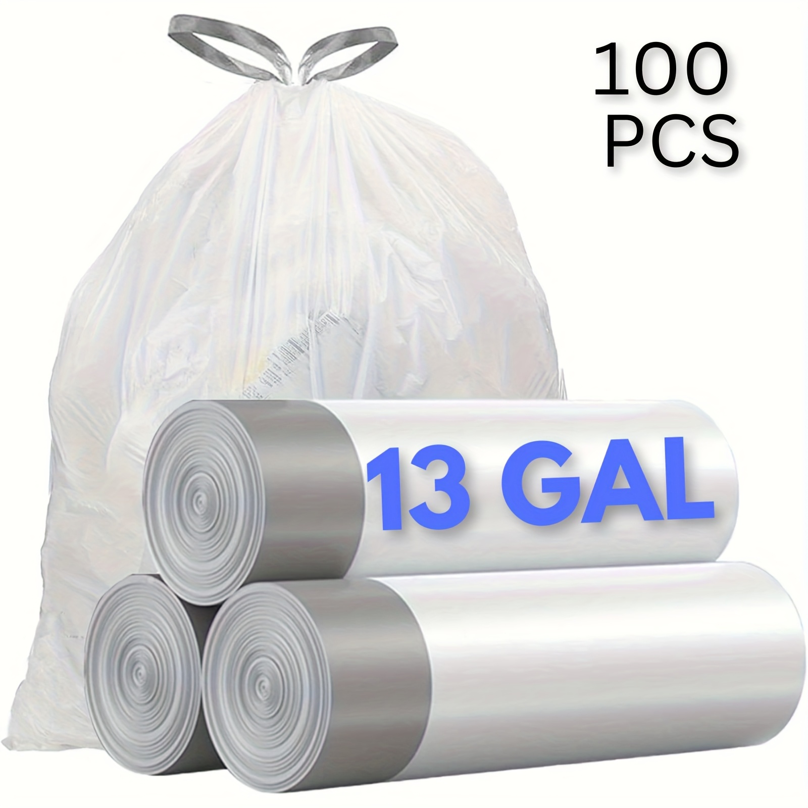 TEMU 100-pack/ 4 Rolls Heavy Duty 8/ 13 Gal Drawstring Trash Bags - Leak-proof Commercial-grade Garbage Liners For Restaurants, Offices & High-traffic Areas - Extra Thick Tear-resistant Design