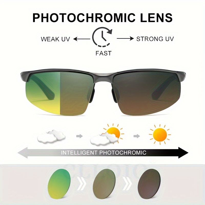 CLLOIO Berėmiai Fotochrominiai Saulės Akiniai, Dienos ir Nakties Matymo Chameleono Aliuminio Rėmelio Saulės Akiniai, Vyrams ir Moterims, Laisvalaikiui, Verslui, Lauko Vakarėliams, Atostogoms, Kelionėms, Vairavimui, Žvejybai