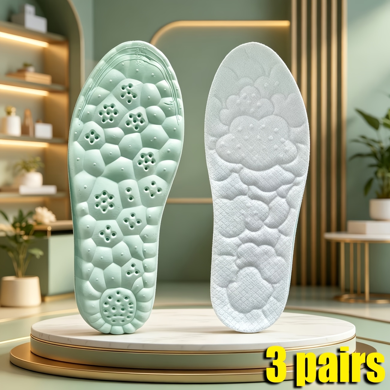 Image of 3 Pairs Of New -feel Massage Insoles For Summer, Soft And Elastic Insoles, With Arch Support, Breathable Mint Deodorant Shock-absorbing Cushioning Pads, Suitable For Running, Training And Daily Wear