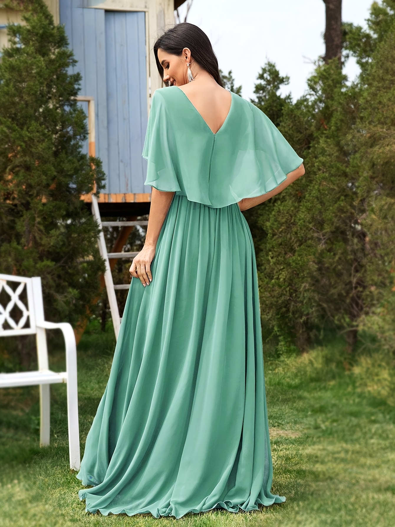 cape bridesmaid dress A-Line Chiffon Floor Length Mother of The Bride Dress with Detachable Cape main image 1