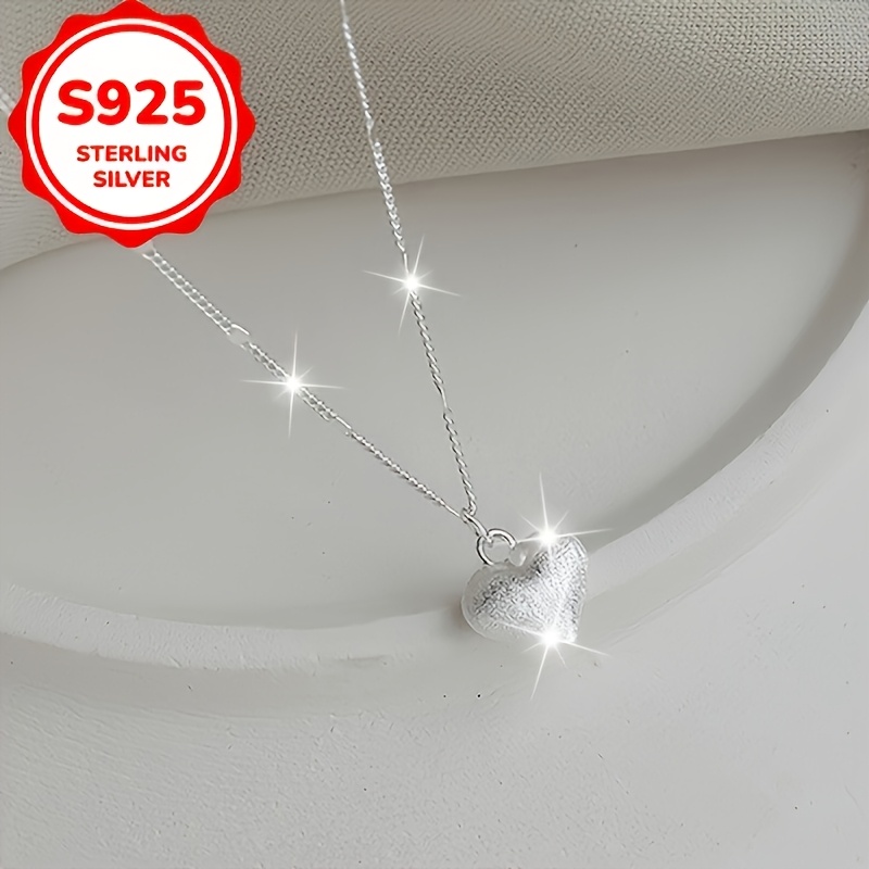 Women's 925 Sterling Silver Brushed Heart Pendant Necklace, Minimalist