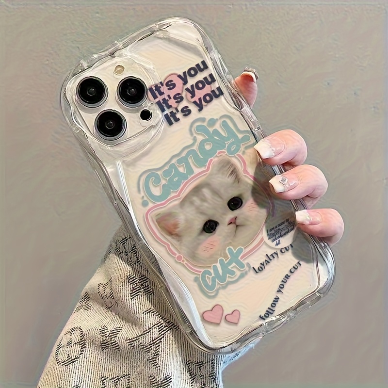 TEMU Phone Case - 1pc Cute Cat Transparent Cream Pattern Case For 16/15/14/13/12/11 -proof Soft Case Easy High-end Air Cushion For X/xr/xs/8/7 Phone