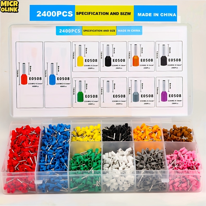 TEMU Kit de terminaison de câble 2400 pièces | [Kit de bornes en cuivre] Jeu de bornes tubulaires pré-isolées avec contacts en cuivre et isolation en