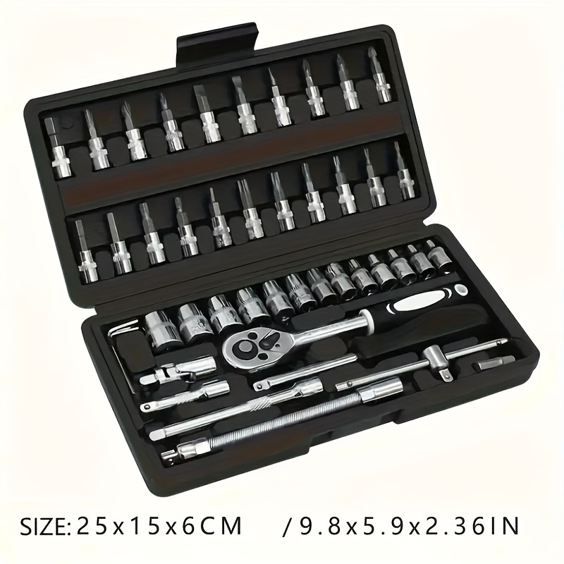 46pcs/53pcs kit doutils pour voitures - ensembles doutils de qualité pour lentretien des voitures, des vélos et des motocyclettes - solution compacte, portable et avec clé à cliquet, ensemble de tournevis , batterie détails 9