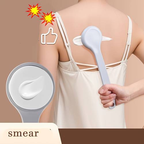 a long handled body lotion applicator with a back brush and sponge pad used for applying body lotion after a bath