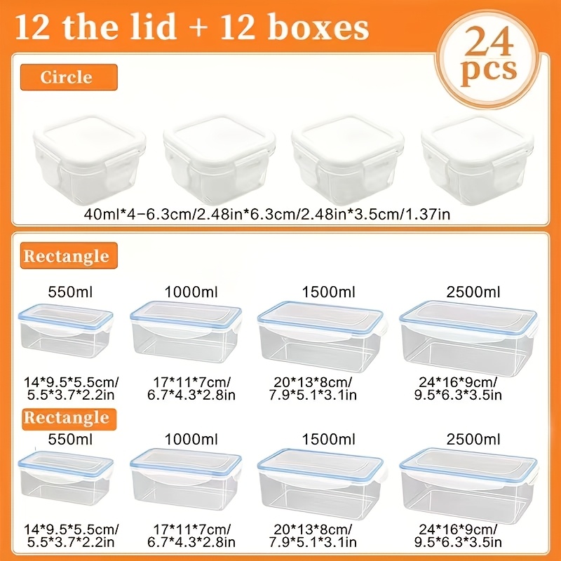 Image of 24pcs（12 Boxes + 12 Lids）refrigerator Storage Containers With Four-side Sealing, Suitable For Organizing And Storing Vegetables, Fruits, Bento, And Meat Ingredients In Or Kitchen, Large Capacity