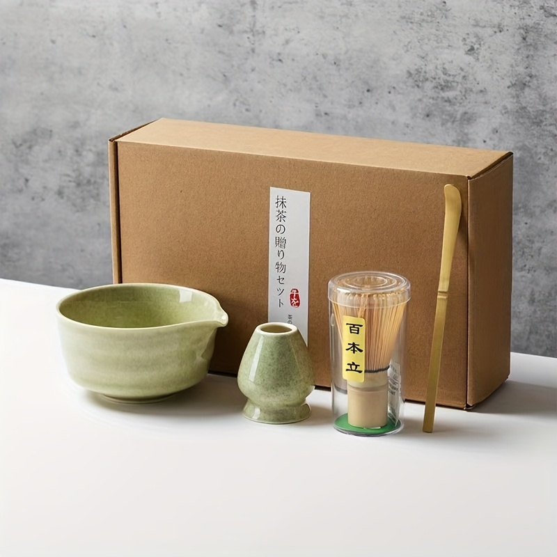 Image of 4piece/5pcs/6piece Set Easy High-end Tea Green Glaze Ceramic Matcha Tool Set With Spout Matcha Bowl Tea Whisk Stand Set Tea Enthusiast Collection Recommended Gift Box