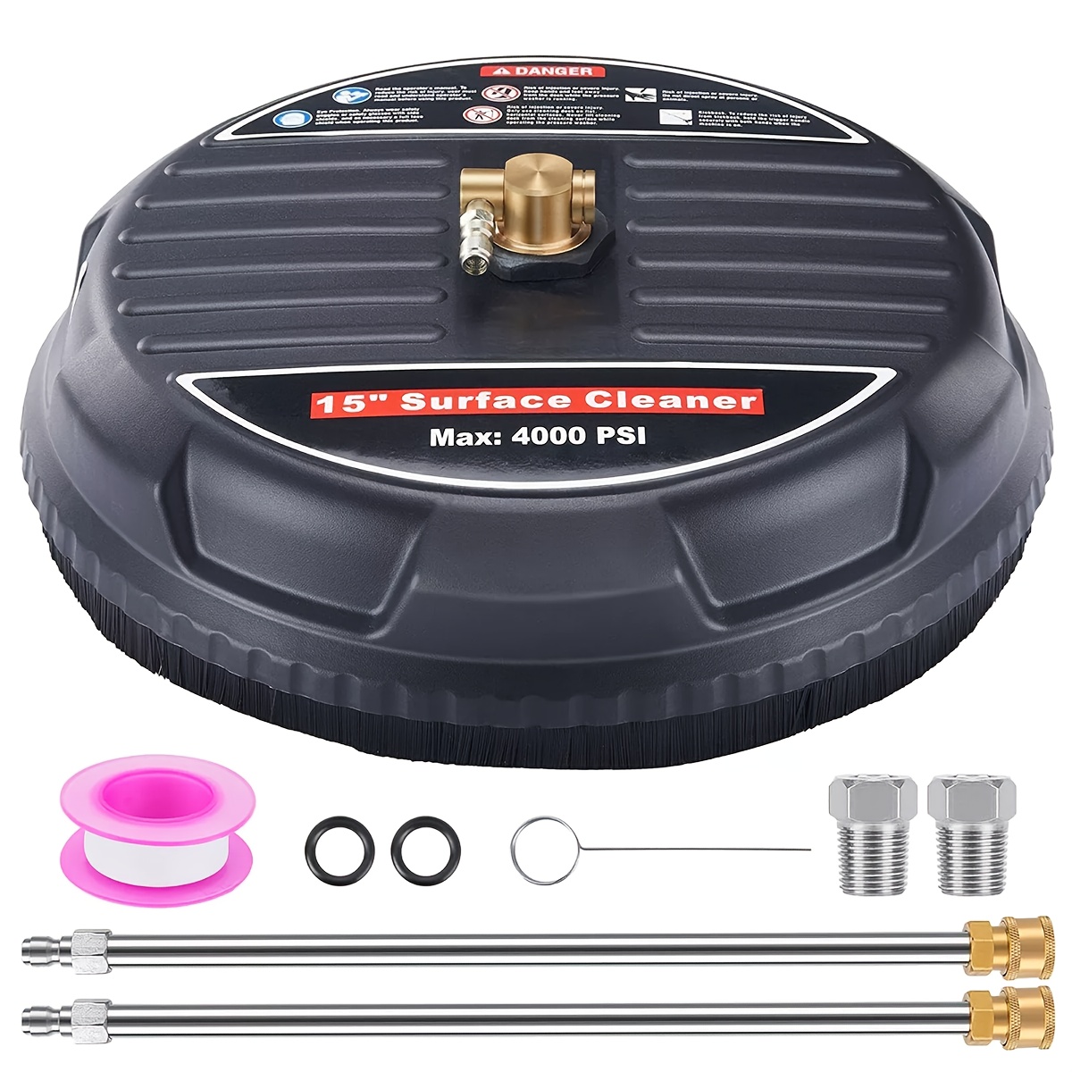 TEMU 4000 Psi High Pressure Washer With 15" Surface Cleaner, 2 Extension Wands (1/ 4" ) And 2 Replacement Nozzles - Ideal For Driveways, , Patios,