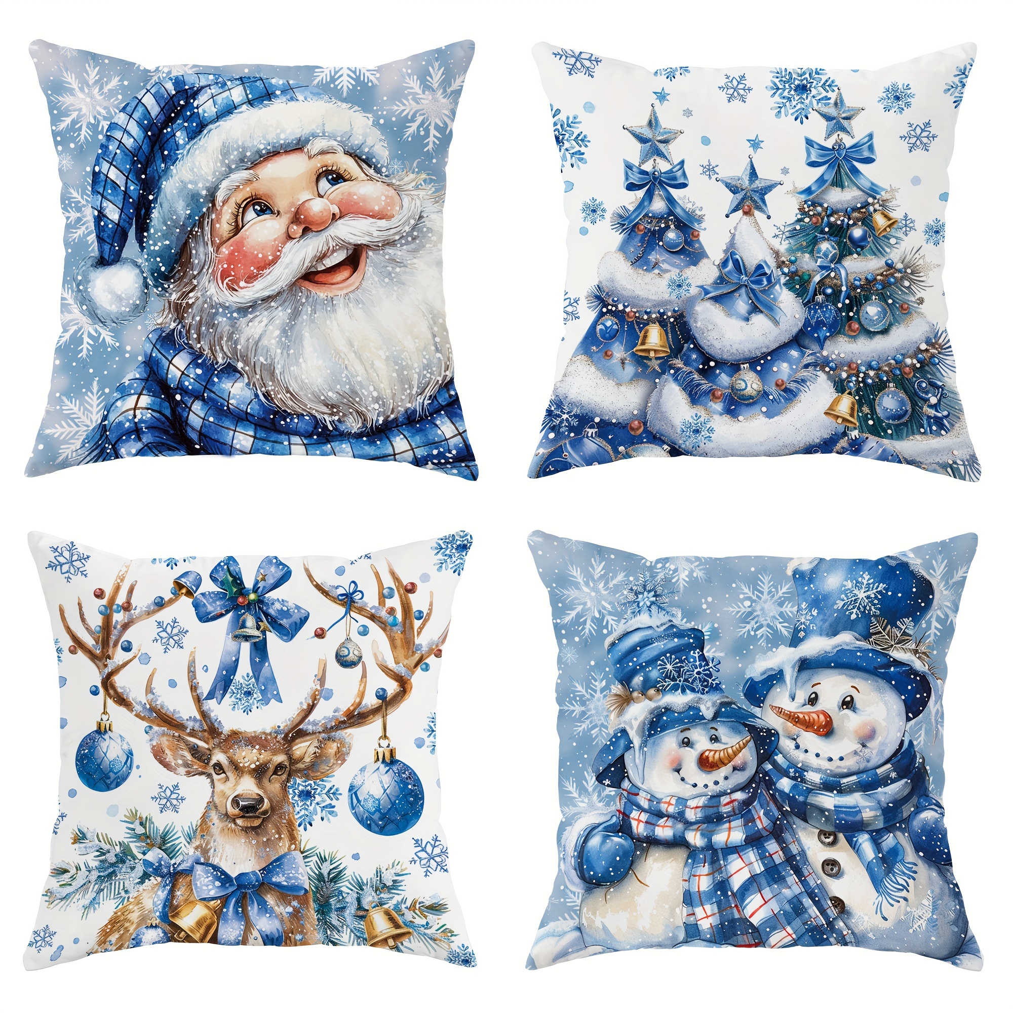 

4pcs Christmas Snowman Christmas Tree Decorative Pillowcases 1 18in*18in For Sofa Bed Decoration Inserts