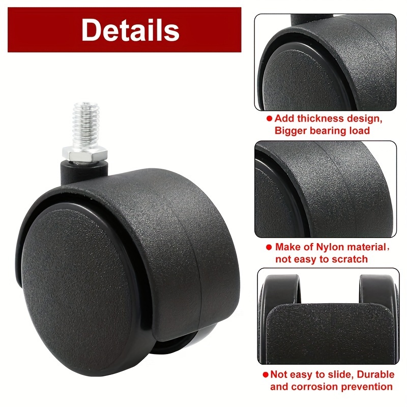 Pcs 4 Caster Wheels Office Gaming Chairs M8 Size Smooth Temu