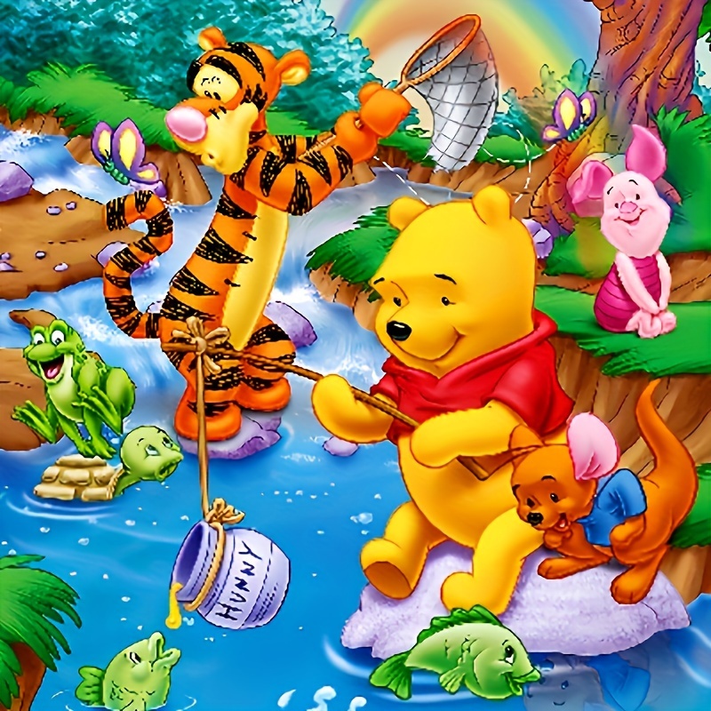 

5d Diy Round Diamond Full Diamond Art Painting Kit Cute Cartoon Anime Hundred Acre Forest Tigger Mosaic Art Picture Room Home Decoration 30x30cm/11.81x11.81in