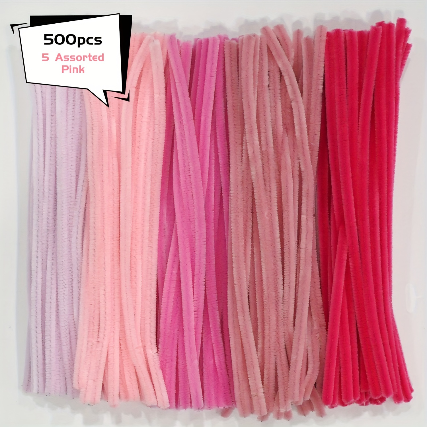 

500 Pack Fabric Pipe Cleaners Craft Supplies - Assorted Pink Chenille Stems Bulk Set For Diy Art Projects, Creative Crafts & Party Decorations, 12-inch Length