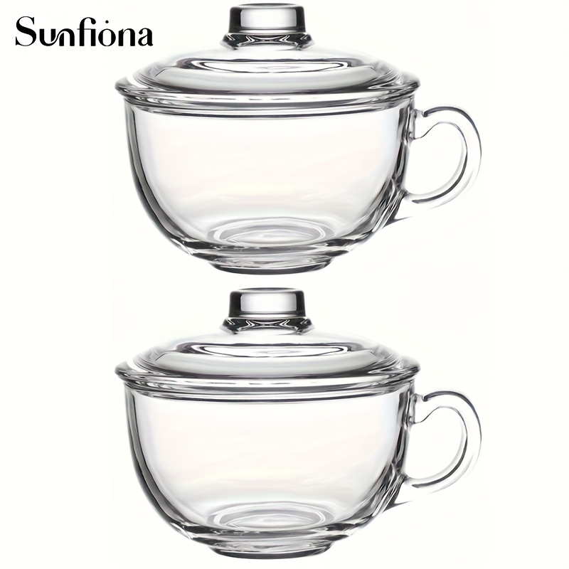 E-shop Sunfiona 2 große Glas-Schüsseln für Pasta, mit Deckel und Griff, robuste Haferflocken-Tassen für , mikrowellengeeignet, hitzebeständig, für
