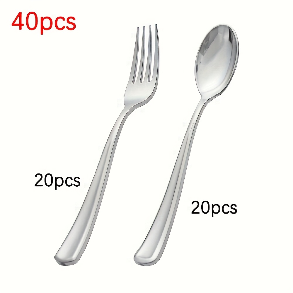 40/100pcs Silvery Plastic Cutlery Set - Includes Silvery Forks And Silvery Spoons, Suitable For Birthday Parties, Weddings, Anniversaries, And Most Christmas