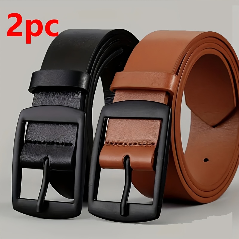 TEMU 2pcs Stylish Black Electroplated Sun Men's Belts - Casual Microfiber With Square , Padded Design For 's Day & Easter