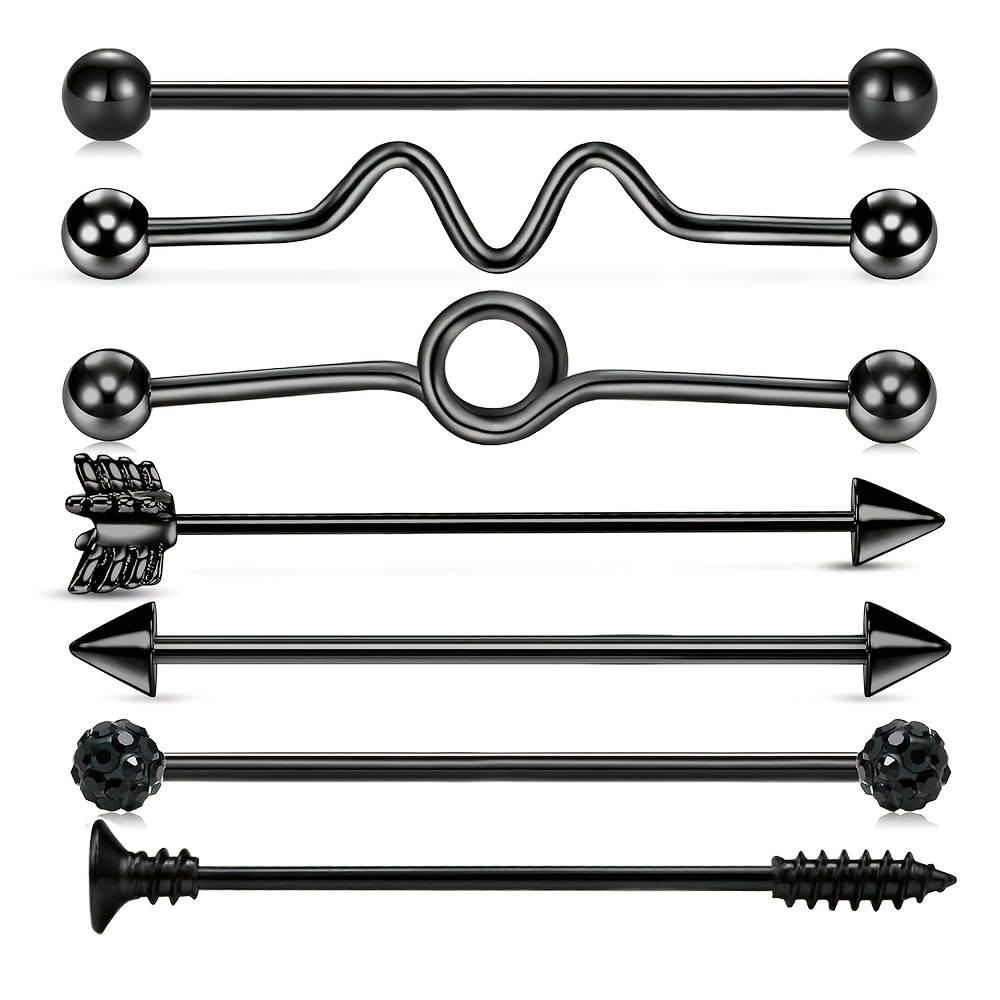 TEMU 7pcs Industrial Piercing Jewelry Industrial Piercing Industrial Earrings For Women Men Industrial Barbell Stainless Steel Scaffold Industrial Bar Piercing Iindustrial Bar