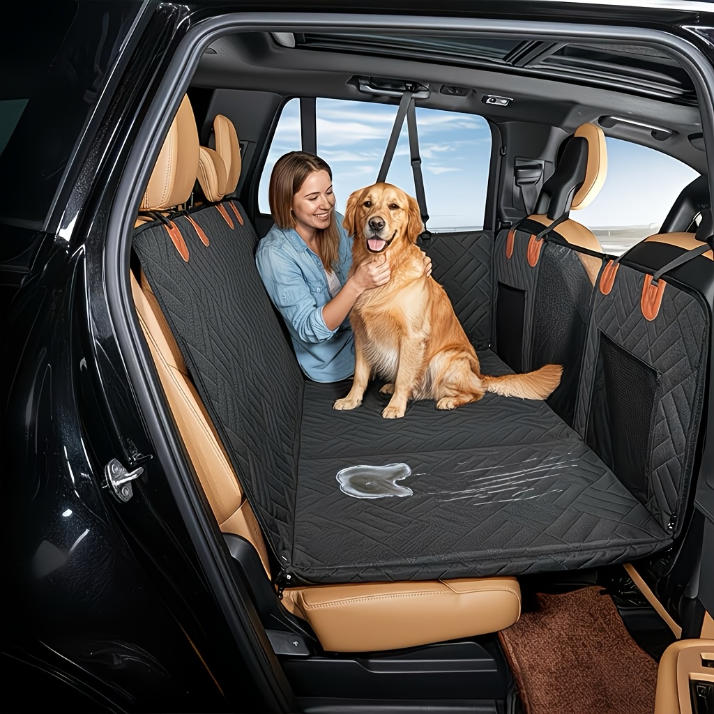 TEMU Dog Car Back Seat Cover Compatible For Dogs - Pvc Car Seat Protector With Zipper Mesh Window, Storage Bags & Slide Flaps, Heavy-duty Cover