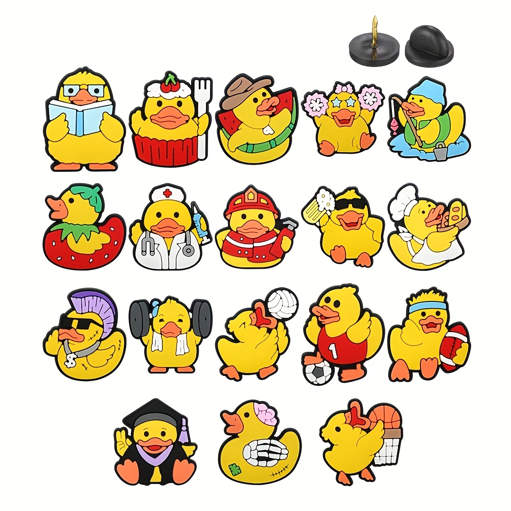 Image of 18pcs, Plastic, Books Food Fruit Watermelon Flowers Bows Fishing Strawberries Weightlifting Basketball Little Yellow Duck Series Pattern Pins, Clothing Additions Chest Flower Set