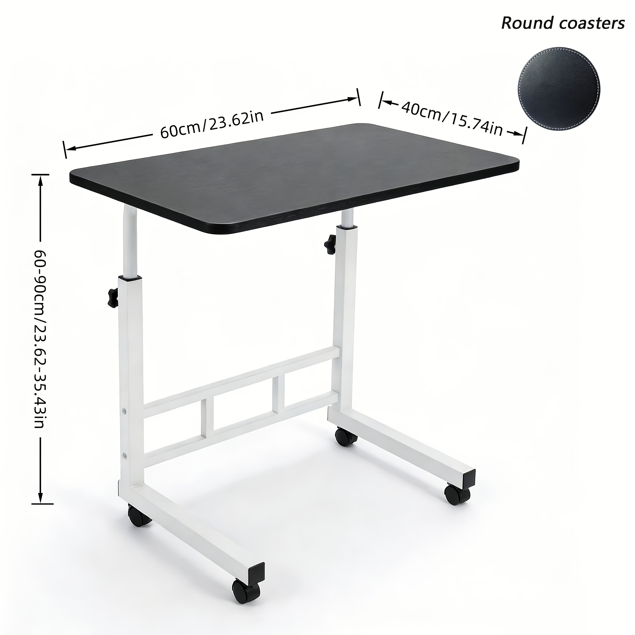 Adjustable Height With Wheels, Height Adjustable From 60-90cm, Modern Laptop Desk With Round Coasters, Multi-functional For Bedroom, Living Room, Or Use