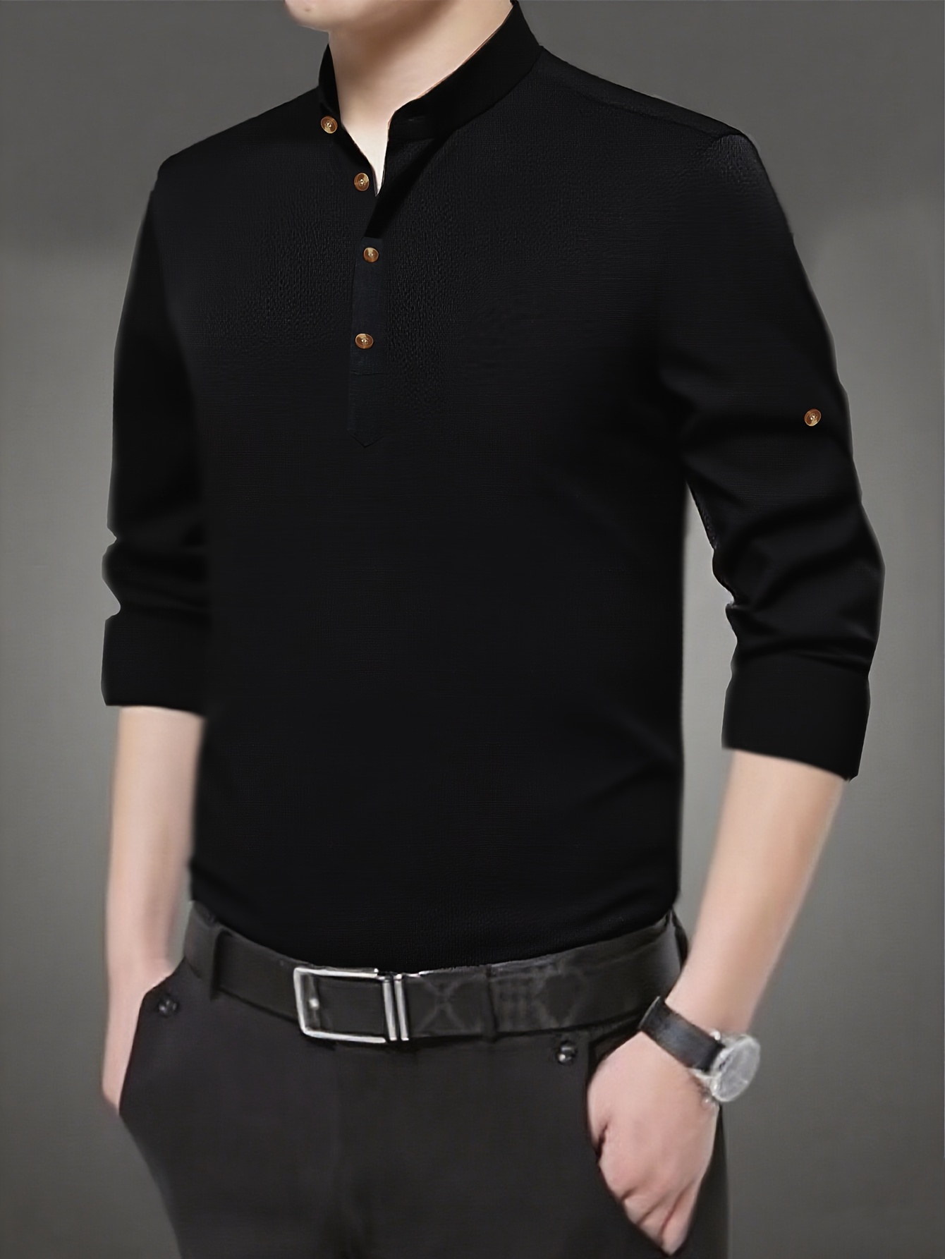 a collarless elegant long sleeve shirt men - Temu Oman