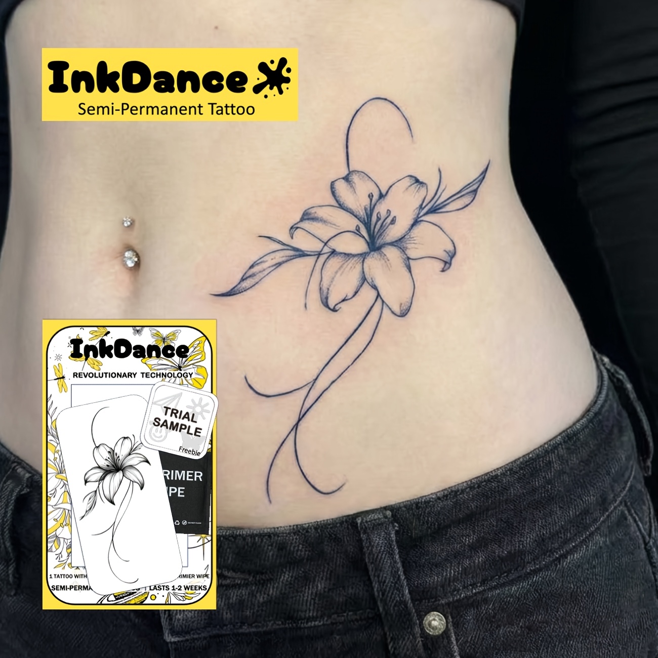 Inkdance " Noir Lily" Technology Tattoos, Semi-permanent Tattoos, Temporary Tattoos, Long Lasting, Fake Tattoos, Water-resistant, Authentic Tattoo Look, Plant-based D277