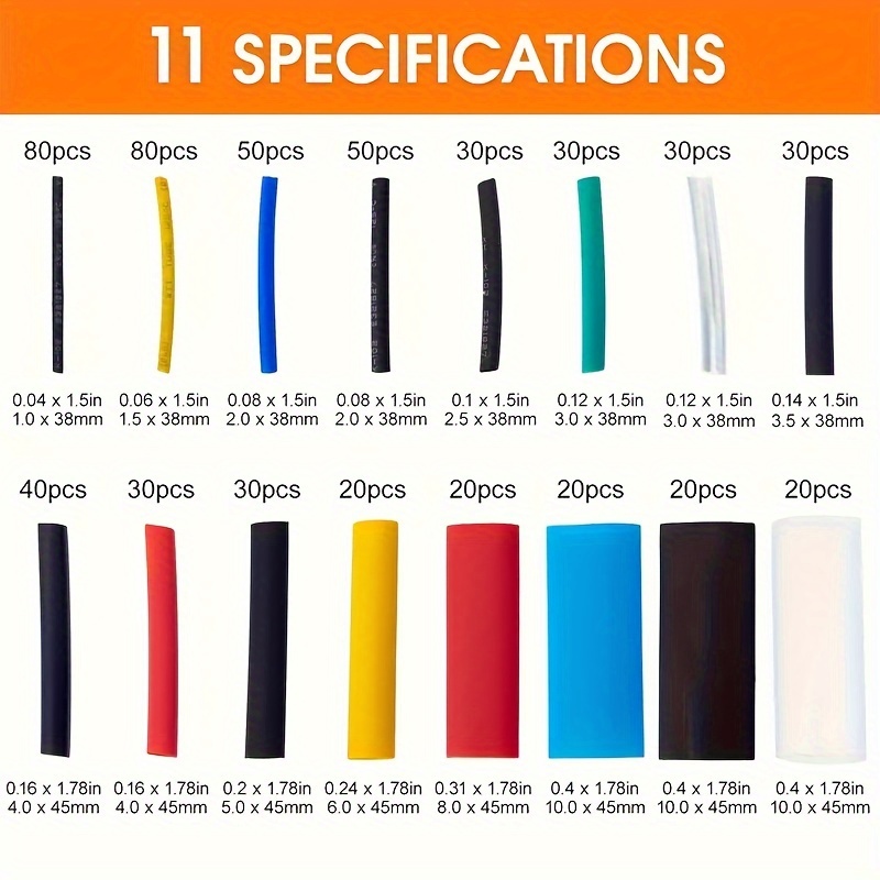 580pcs heat shrinkable cable sleeve kit professional wire insulation 2 1 shrink ratio electrical connections durable polyolefin   of sizes   details 1