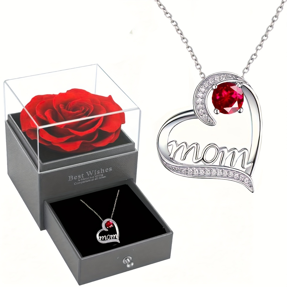 

Heart-shaped Zirconia Love Mom Mother Pendant Necklace, Mother's Day Birthday Necklace Gift