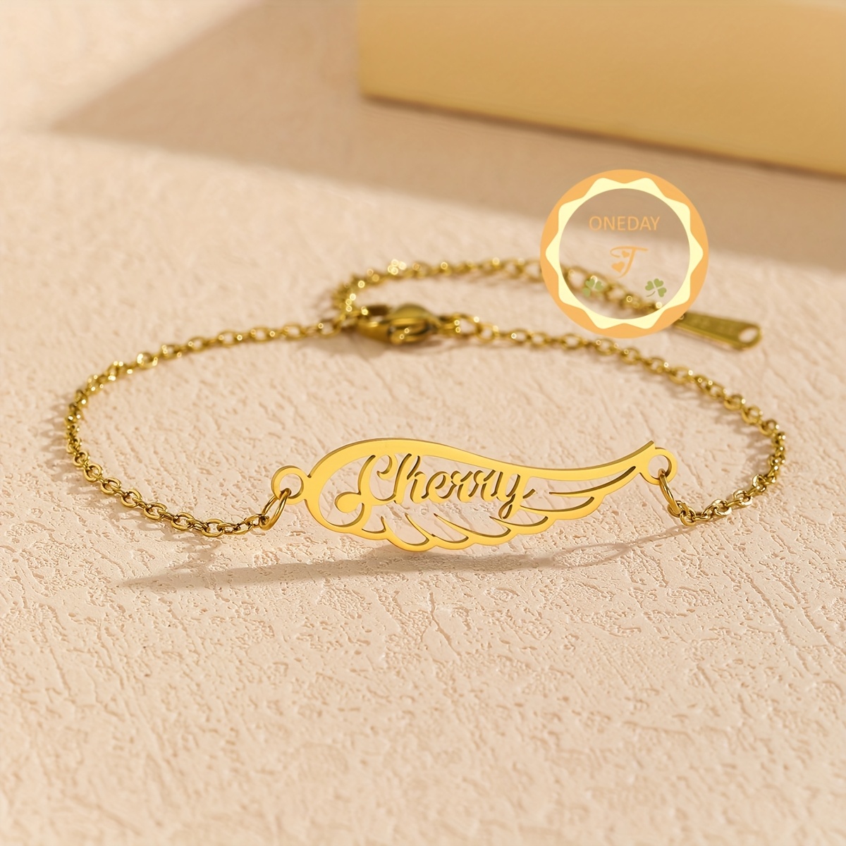 Custom Name Design Bracelet with Angel Wings, Stainless Steel
