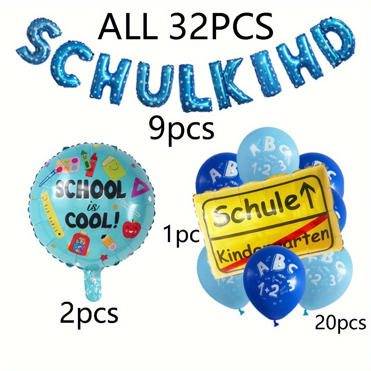 

32-piece Back To School Party Balloon Set - Aluminum Foil, Perfect For Classroom Decor & Celebrations, Suitable For Ages 14+ Hot Air Balloon Party Decor Birthday Balloon Arch Kit