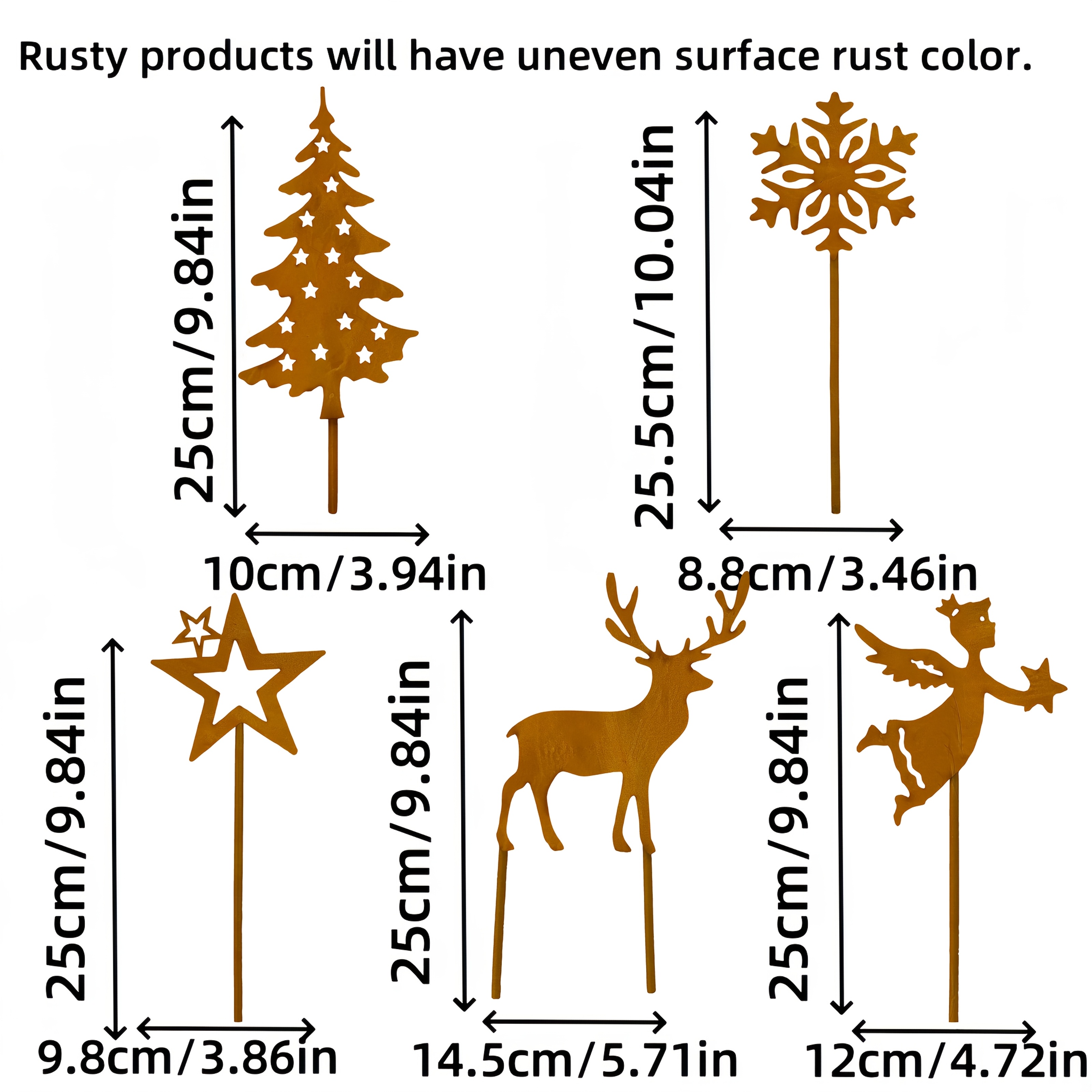 TEMU [2d Flat] Vintage Christmas Reindeer Snowflake Silhouette Garden Decor 5pcs Set - Outdoor Metal Yard Ornaments, Perfectly Suitable For Christmas