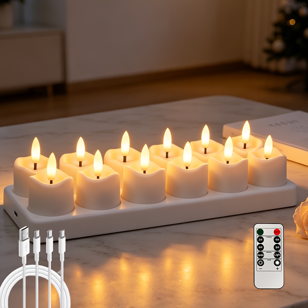 TEMU Rechargeable Flameless Led Tea Lights ( In Packs Of 4, 6, 8, Or 12) With Timer And Charging Base - Ideal For Halloween, Christmas, And Holiday
