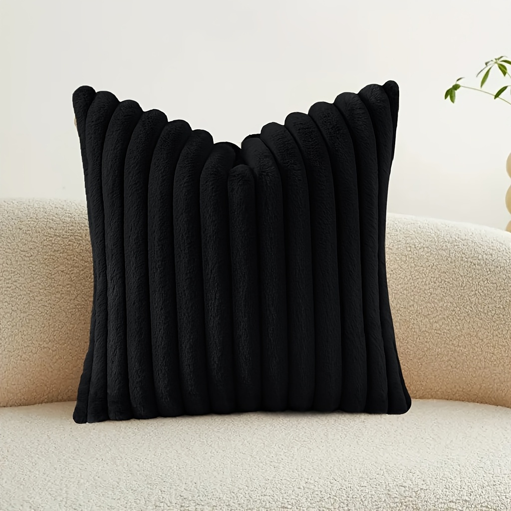 TEMU 1pc Comfortable Thick Striped Plush Pillowcase, Soft Decorative Square Throw Pillow Covers, Suitable For Various Occasions Such As Bedroom
