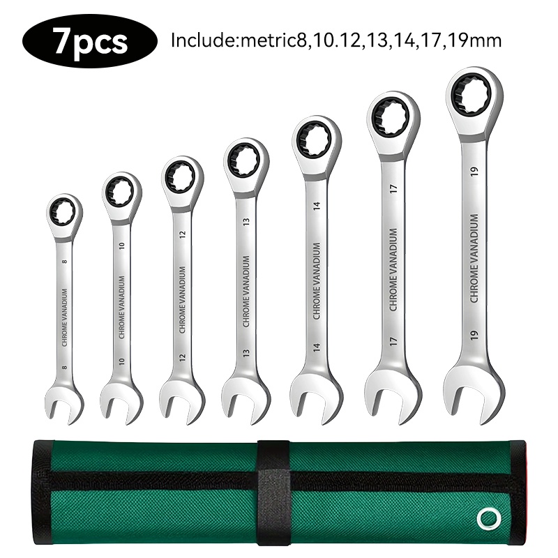 Image of Heavy-duty 12/7pcs Spanner Set, Made From Chrome-vanadium Steel; Rust-resistant And Durable Chrome-vanadium Steel | With A Fabric Storage Pouch | Suitable For Automotive And Home Repairs
