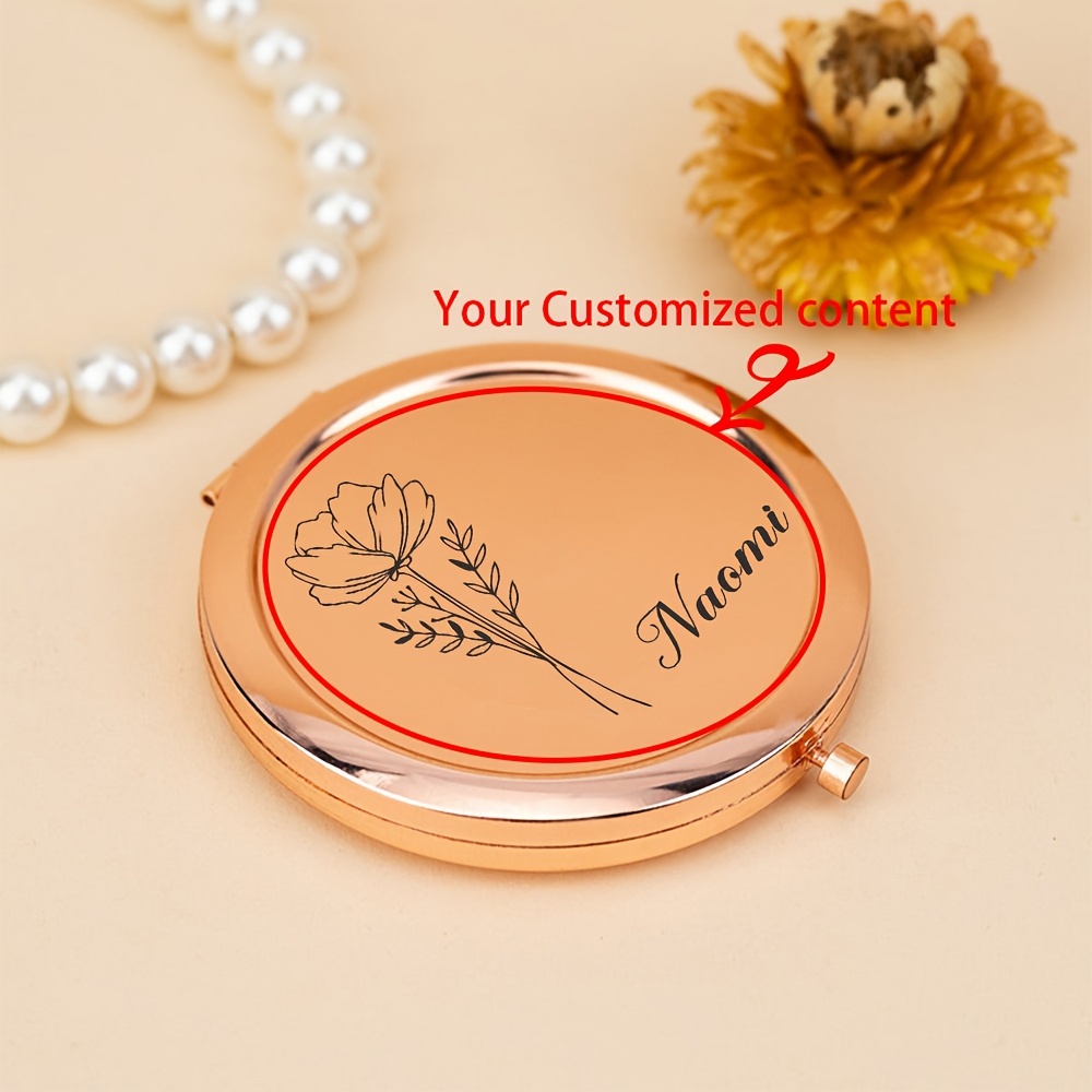 

Personalized Stainless Steel Compact Makeup Mirror - Wedding, Bridal Shower, Bridesmaids, Teacher's Day, Christmas, Or Best Gift For Her - Without Gift Box