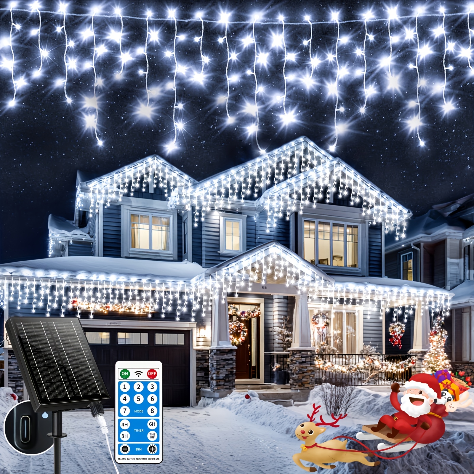 TEMU Guirlande Lumineuse Solaire Extra Longue pour Extérieur 98,42ft 25+5m 800LED 2500MA Féeriques de Noël Extérieures 8 Télécommande Temporisée