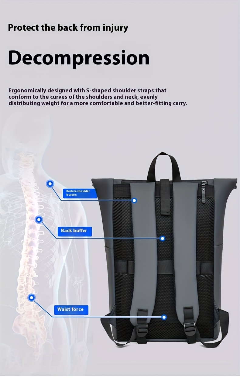 1 Large-Capacity Flip-Top Men's Backpack with Separate Laptop Compartment, Durable PU Material, Adjustable Shoulder Straps, Suitable for Commuting and Outings in Multiple Scenarios