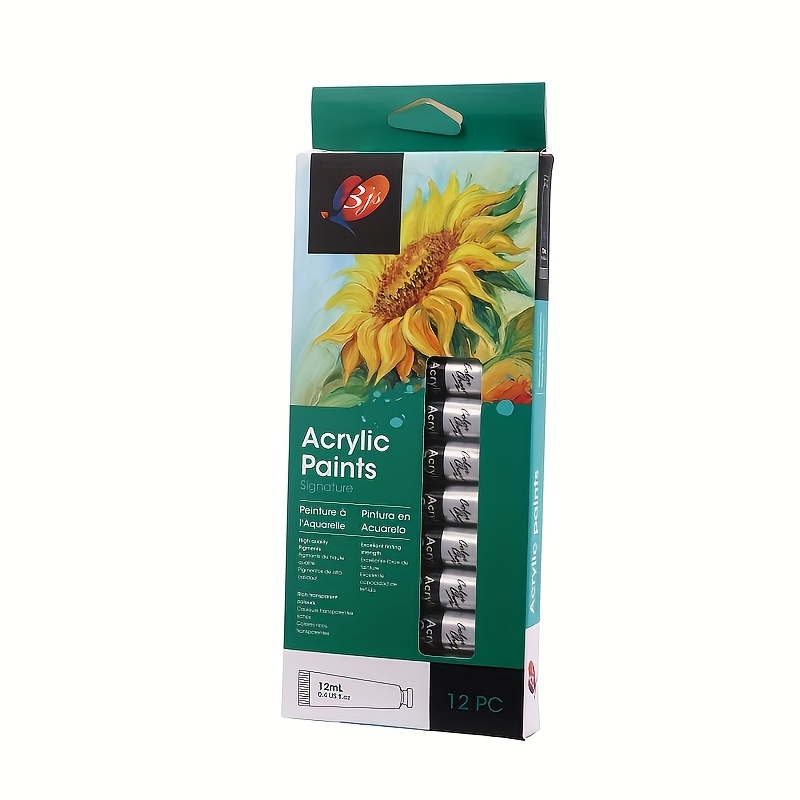 Beginner's Acrylic Paint Set with 12 Colors and 3 Brushes