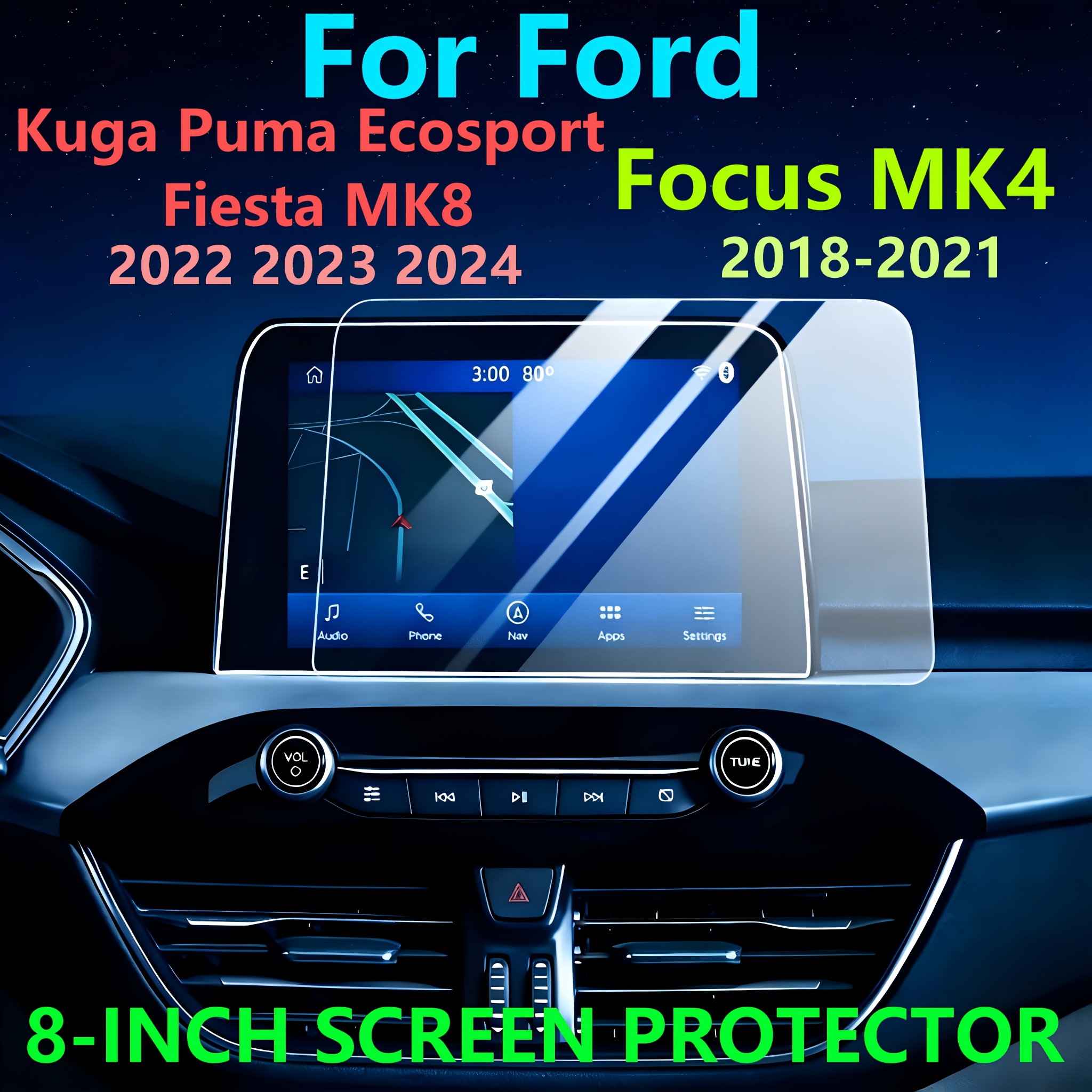 TEMU For Ford Kuga Mk8 2022 2023 2024 Focus Mk4 8-inch Screen Protector, 9h Hardness, Universal Fit, Touchscreen Protective Film For Ford 8-inch Inch