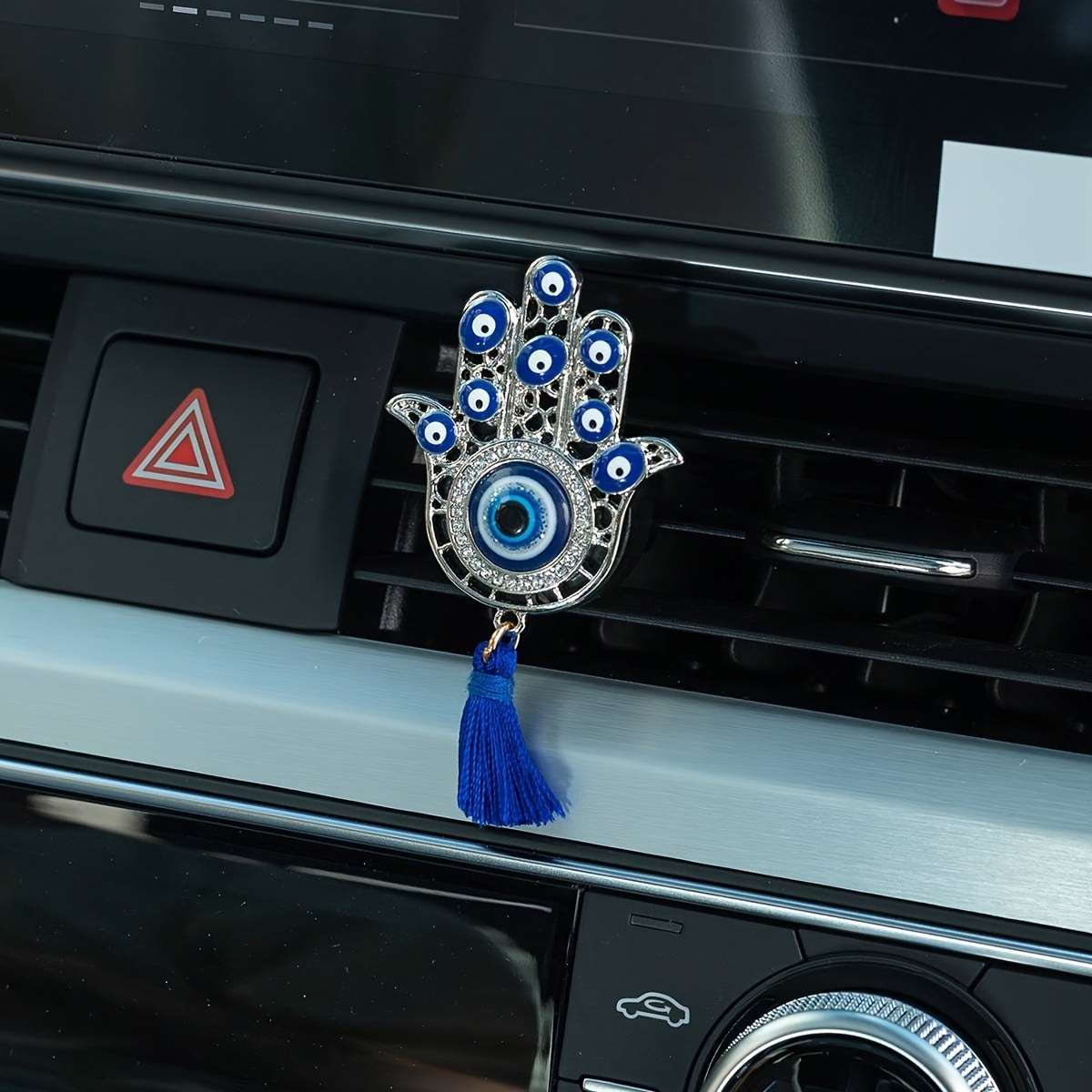 

Palm Car Air Freshener Vent Clip - Decorative Hamsa Hand Emblem With Tassel, No Fragrance Source Included (empty Bottle) - Stylish Auto Accessory For Freshening Up Your Vehicle.